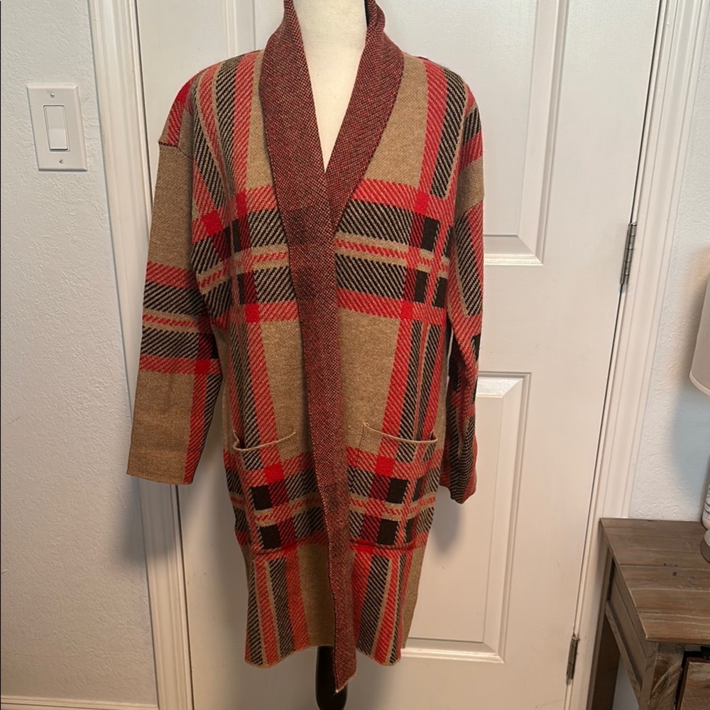 NWT - Plaid Open Front Cardigan Coat